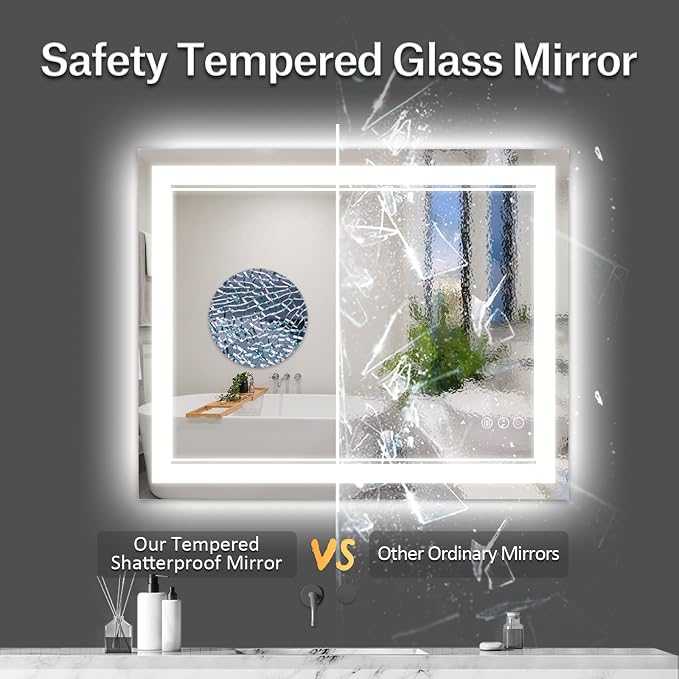 40x32 Inch LED Bathroom Mirror with Lights | Front and Backlit, 3 Colors, Dimmable, Memory, Anti Fog, Shatterproof, Horizontal/Vertical, Lighted Mirrors for Bathroom Wall