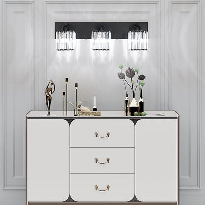 Aipsun Black Vanity Light Bathroom Lighting Fixtures 3 Light Crystal Modern Bathroom Vanity Light (Exclude Bulb)