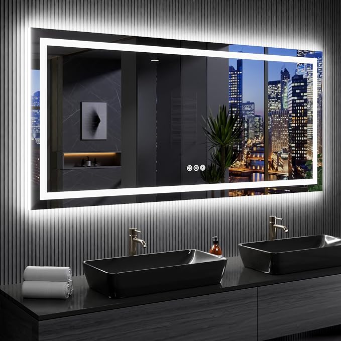 LOAAO 77"X36" RGB LED Bathroom Mirror with Lights, UL Listed | Anti-Fog, Dimmable, RGB Backlit + Front Lighted, Memory Function, Tempered Glass