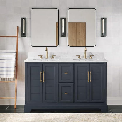 Vanity Art 54 Inch Bathroom Vanity with Double Sink, Vintage Green | Solid Wood, Ceramic Sink, Marble Top, Waterproof Backsplash, Pre-assembled, Soft-close Doors, Ample Storage, Freestanding