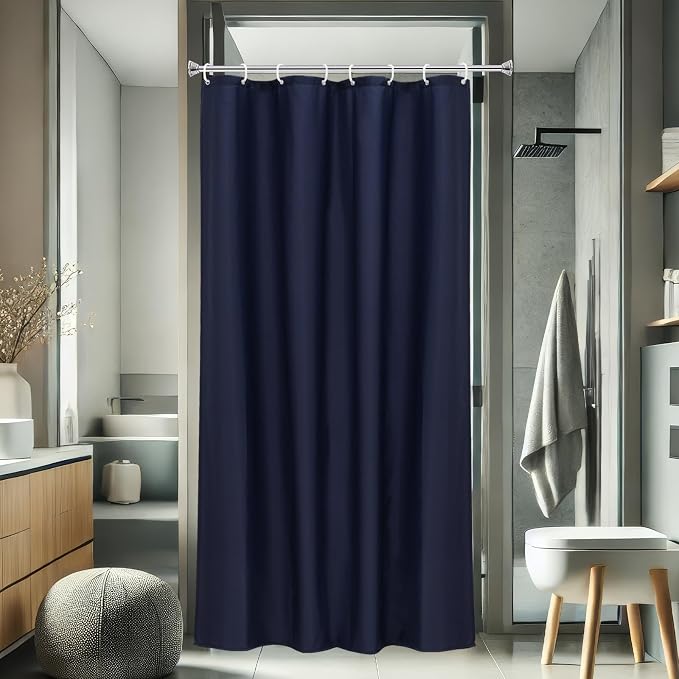 AooHome 48 Width x 72 Height inch Shower Liner, Stall Size Fabric Solid Color Bathroom Curtain with Hooks, Weighted Hem, Waterproof, Navy Blue