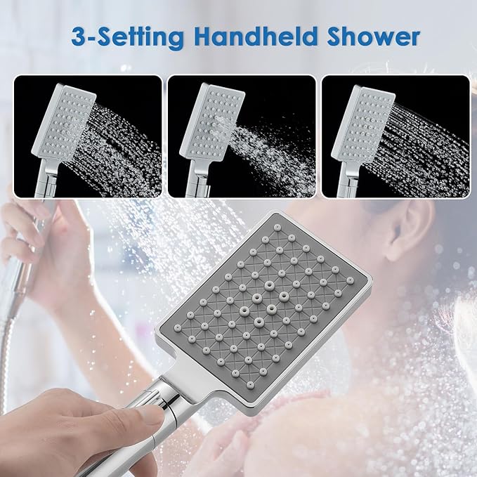ROVOGO Gold Shower Panel Tower System with 4 Simultaneous Functions: Rainfall, Waterfall, Body Jets and Handheld, 304 Stainless Steel Shower Column Wall-Mount