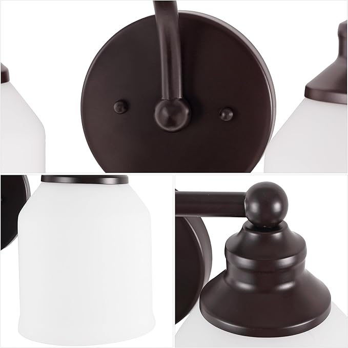JONATHAN Y 14" Oil Rubbed Bronze/White Modern Farmhouse LED Vanity Light Wall Sconce Fixture, Frosted White Glass Shade, Dimmable Wall Lamp for Bathroom Mirror Kitchen Sink, UL Listed (JYL7550C)