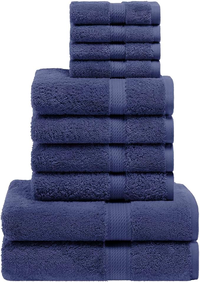 SUPERIOR Egyptian Cotton Ultra Plush & Absorbent, 10 Piece Set, Navy Blue | Quick Dry, Soft Luxury Towel Set, Bath Essentials, Guest Bath, Spa, 2 Bath, 4 Hand, 4 Face Towels, Madeline Towels