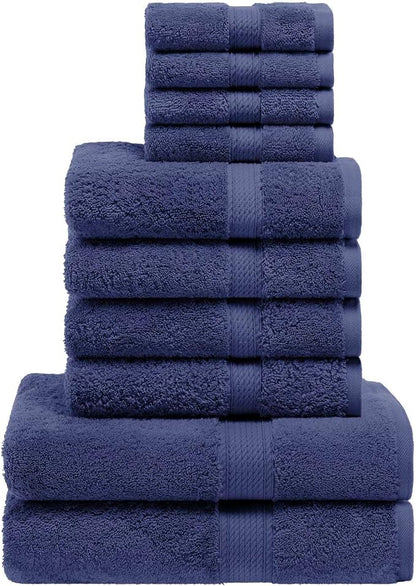 SUPERIOR Egyptian Cotton Ultra Plush & Absorbent, 10 Piece Set, Navy Blue | Quick Dry, Soft Luxury Towel Set, Bath Essentials, Guest Bath, Spa, 2 Bath, 4 Hand, 4 Face Towels, Madeline Towels