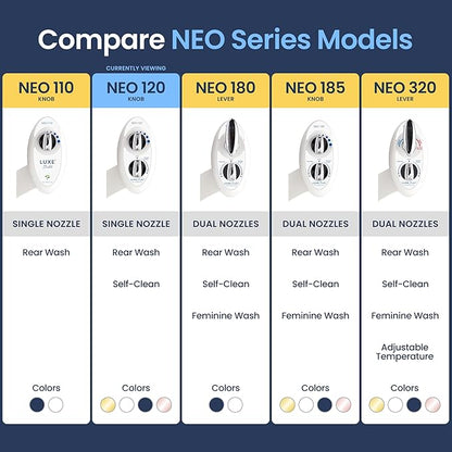 LUXE Bidet NEO 120 - Single Nozzle, Self-Cleaning, Non-Electric Bidet Attachment for Toilet Seat, Adjustable Water Pressure, Rear Wash (White)