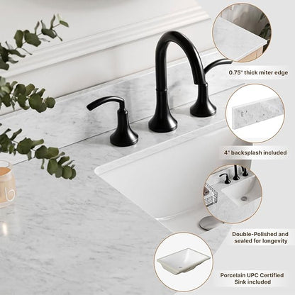 DKB Beckford 67-Inch White Double Bathroom Vanity, Italian Carrara Marble Countertop & Backsplash, 2 Rectangular Undermount Sinks, 4 Soft Closing Doors, 6 Dovetail Drawers, Brushed Nickel Hardware
