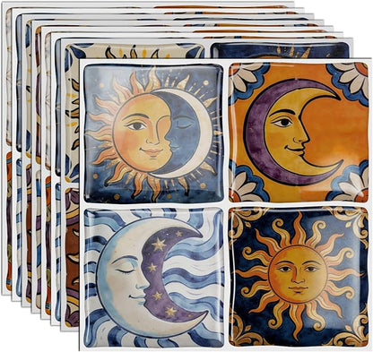 24PCS Sun Moon Talavera Style Tile Stickers 6x6in | Peel and Stick Waterproof Backsplash Tiles for Kitchen Bathroom DIY Decor