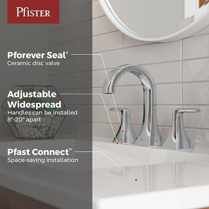 Pfister Bruxie Bathroom Sink Faucet, 8-Inch Widespread, 2-Handle, 3-Hole, NSF Certified, Polished Chrome Finish, LF049BIEC
