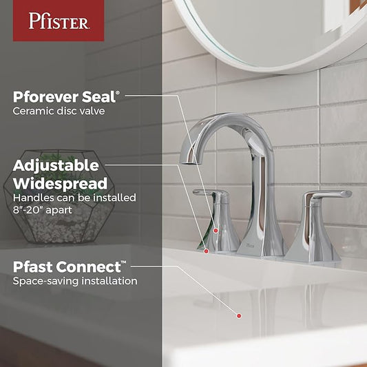 Pfister Bruxie Bathroom Sink Faucet, 8-Inch Widespread, 2-Handle, 3-Hole, NSF Certified, Polished Chrome Finish, LF049BIEC