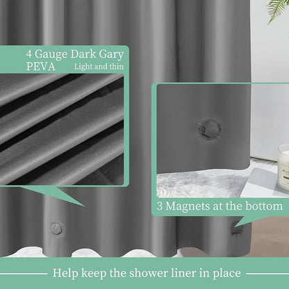 Mrs Awesome Dark Grey Shower Curtain Liner with 3 Magnets, 72x72 Premium Flexible Sturdy Plastic Shower Curtain for Bathroom Lightweight & Waterproof, Dark Gray | 12 Rustproof Grommets,Premium Plastic Shower Curtain for Bathroom Lightweight & Waterproo...
