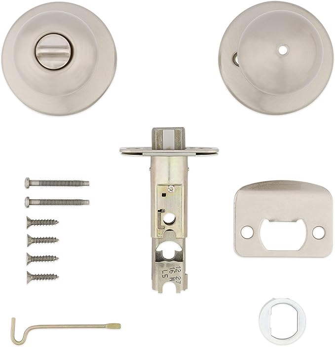 Kwikset Polo Interior Privacy Door Knob with Lock, Door Handle For Bathroom and Bedroom, Satin Nickel Keyless Turn Lock Doorknob, with Microban Protection