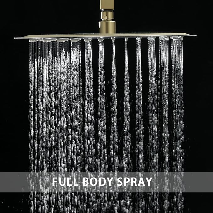Brushed Gold Shower System Bathroom 16 Inch Rain Shower Head Ceiling Mount with Handheld Luxury High Pressure Shower Combo Set Shower Faucet Rough-in Valve Body and Trim Kit