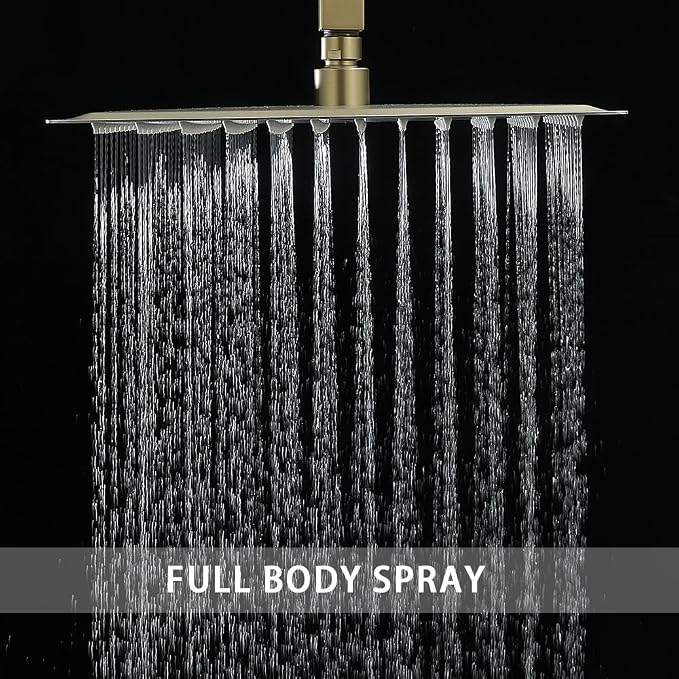 Brushed Gold Shower System Bathroom 16 Inch Rain Shower Head Ceiling Mount with Handheld Luxury High Pressure Shower Combo Set Shower Faucet Rough-in Valve Body and Trim Kit