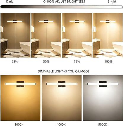 24in LED Bathroom Vanity Light(3000K/4000K/5000K, Brightness Dimmable), 15W Black Bathroom Light Fixtures Over Mirror, IP44 Modern Bath Vanity Lights Bar 120V, ETL Listed