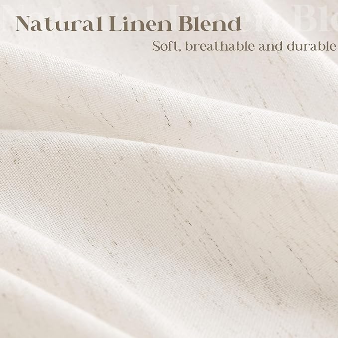 Cream Linen Shower Curtain for Bathroom Water Repellent 72x84 Inch | Neutral Modern Boho, Extra Long Tall, Bath Drapes 84 Inches Long, XLong Shower Curtains, Ivory Birch, 72 x 84 Inches