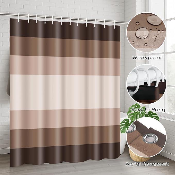 Bathroom Sets with Shower Curtain and Rugs, 4 Pcs, Abstract Ombre | Striped Modern Lines Bathroom Decor Set with Toilet Lid Cover, Non-Slip Bath Mats and Accessories 12 Hooks
