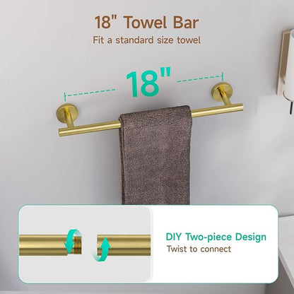 8PCS Brushed Gold Bathroom Hardware Set, 18-Inch Towel Bar Set | Durable SUS304 Stainless Steel Bathroom Accessories Set, Towel Racks for Bathroom Wall Mounted, Modern Home Decor