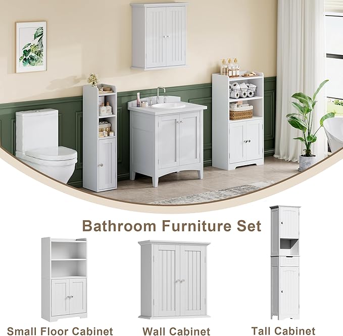 ChooChoo Small Bathroom Storage Cabinet, Narrow Toilet Paper Cabinet with 2 Door and Shelves, Freestanding Bathroom Floor Cabinet and Organizers for Small Spaces, 7.8" D * 15.7" W * 30.7" H, White