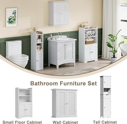 ChooChoo Small Bathroom Storage Cabinet, Narrow Toilet Paper Cabinet with 2 Door and Shelves, Freestanding Bathroom Floor Cabinet and Organizers for Small Spaces, 7.8" D * 15.7" W * 30.7" H, White