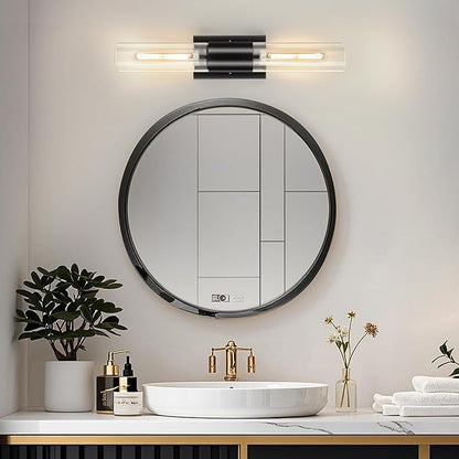 21" Matte Black Bathroom Light Fixtures Over Mirror,2-Light Bathroom Vanity Lights Above Mirror,Modern Hardwired Wall Sconce Lighting for Powder Room Restroom Hallway Kitchen E26 T10 Bulbs(Excluded)