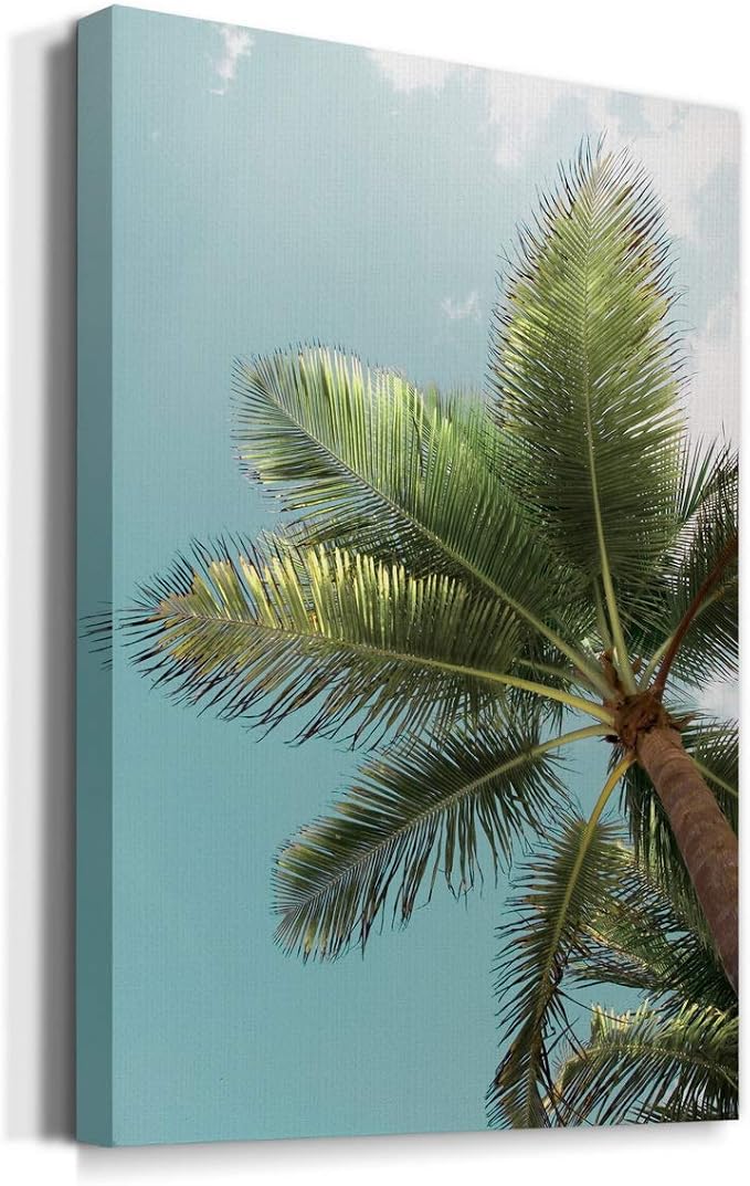 Renditions Gallery Nature Canvas Wall Art Paintings for Wall Decoration Palm Tree Sunlight Sky View Wall Hanging Tropical Artwork Prints for Bedroom Living Room Office Kitchen - 24"x36" LT02