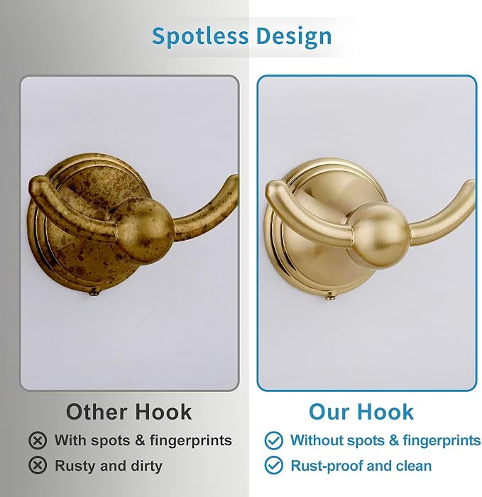 FILTA Bathroom Towel Hooks, Champagne Bronze Robe & Towel Hooks for Wall Mounted, Traditional Towel and Robe Hooks for Hanging Towels, Bath Towel Holder for Shower(2 Pack)