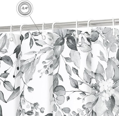 Grey Eucalyptus Shower Curtain, Watercolor Floral Print, 72x84 | Watercolor Plant Leaves Floral Print, Extra Long Waterproof Fabric Bathroom Decor, Machine Washable, Rustproof Grommets