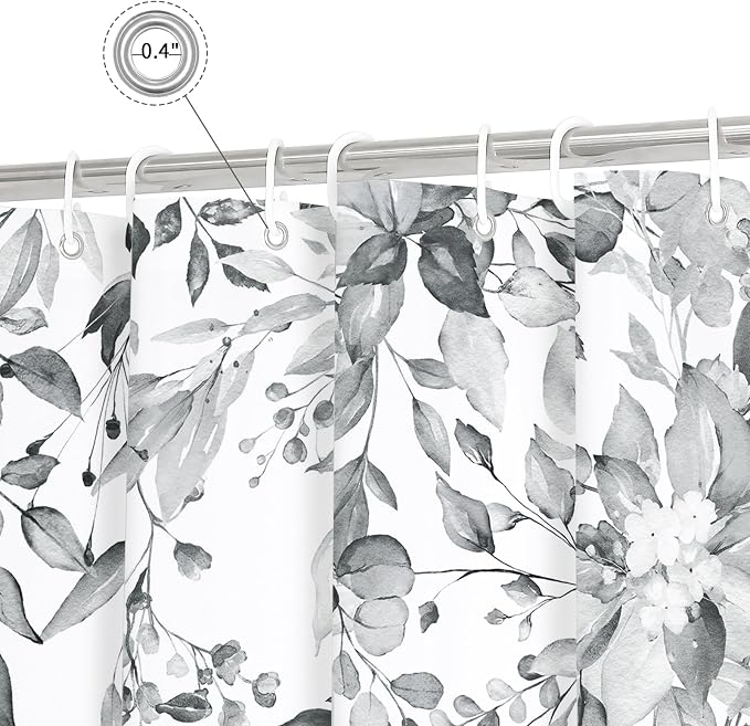 Small Stall Shower Curtain 36 x 72, Narrow Grey Floral Decorative Bathroom, Watercolor Plant Eucalyptus Leaves Fabric | Watercolor Plant Leaves Floral Print, Small Stall Waterproof Fabric Bathroom Decor, Machine Washable, Rustproof Grommets
