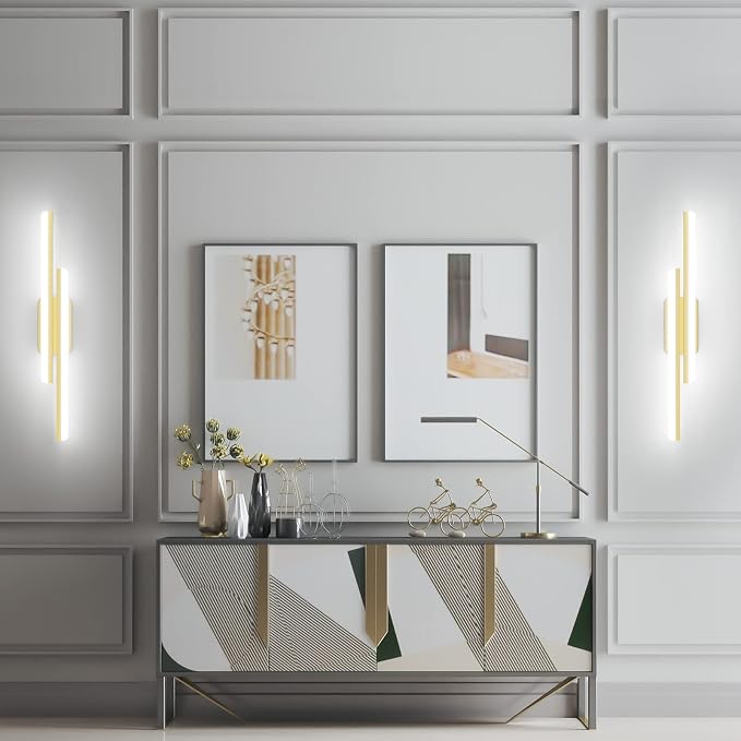 Ralbay 32" LED Gold Vanity Lights for Bathroom 36W Frosted Aluminum Modern Gold Bathroom Vanity Light Fixtures Over Mirror Modern Gold Bath Lighting 6000K White Light