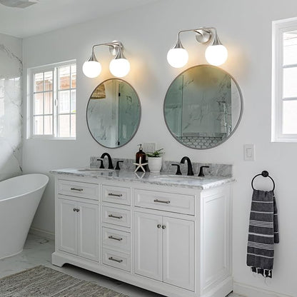 Bathroom Vanity Light Fixtures: Brushed Nickel 2-Light Mid Century Farmhouse Bathroom Lighting Fixtures Over Mirror - Wall Sconce with Frosted Globe Glass for Hallway Restroom