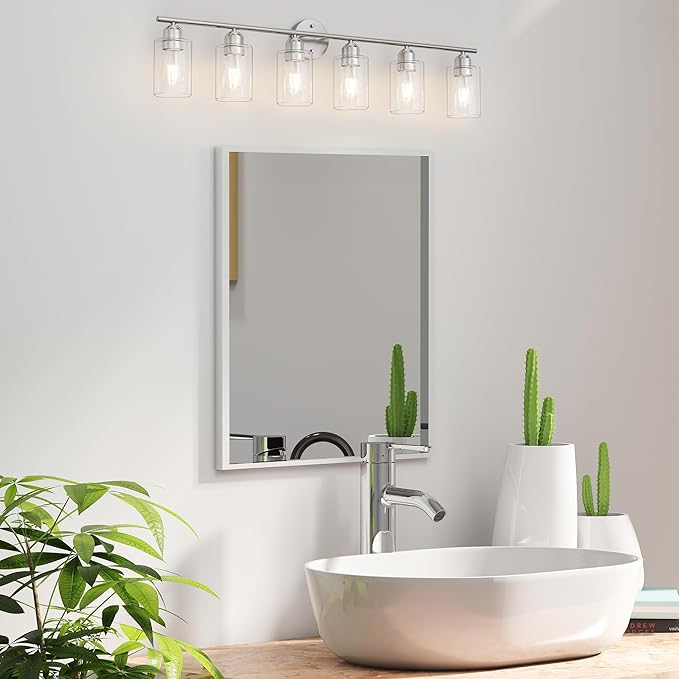 Espird Bathroom Vanity Light Fixtures Brushed Nickel, 6 Lights Bathroom Over Mirror, UL Certified, Modern Wall Lighting Fixtures with Glass Shade, E26 Socket
