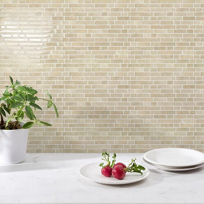 STICKGOO Thicker Peel and Stick Backsplash Tile for Kitchen and Bathroom | 10 Sheets of 12”×12” - 3D Vinyl Self Adhesive Wall Tiles Stick on Backsplash for Kitchen & Bathroom(Brown)