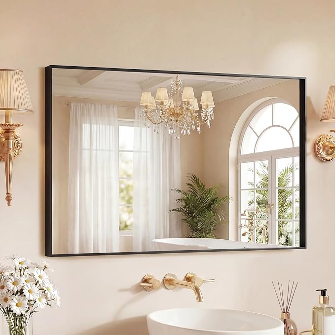 DUMOS 24"x40" Wall Mirror, Bathroom Mirrors for Over Sink, Black | Tempered Glass & Anti Rust Metal Frame, Decor for Entryway, Living Room, Bathroom, Vanity