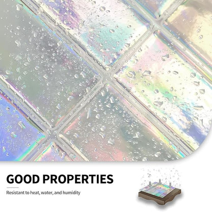 Peel and Stick Backsplash 3D Wall Tiles,Self-Adhesive,Oil Proof,Waterproof, Removable Wall Panels for Kitchen & Bathroom,Modern Design, Easy Install (10.7ft，12x9 inch,14 Pack) (Iridescent)