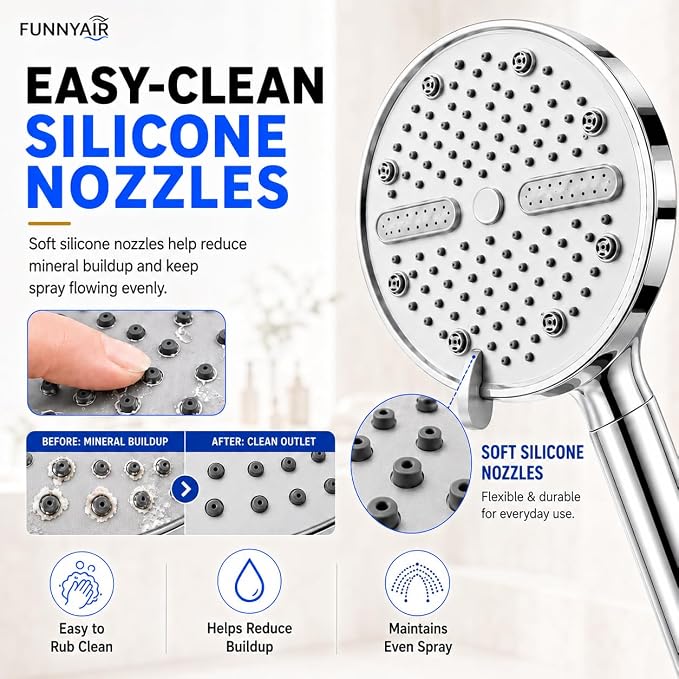 High Pressure Shower Head, Stick-on Low Mount Wall Bracket, Chrome | 5 Spray Modes, Water-Saving, 360° Adjustable Bracket, For Low Water Pressure Home, RV, Bathroom, Fix Firmly Kid-Friendly
