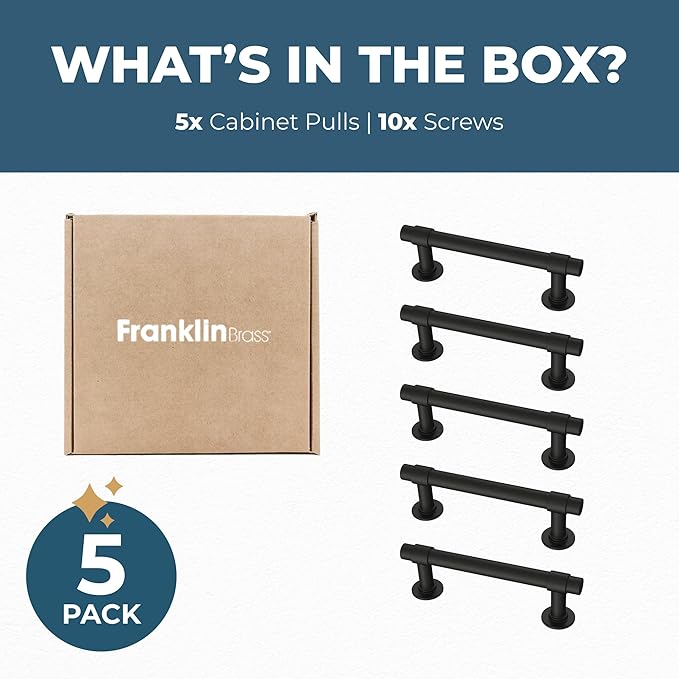 Franklin Brass Francisco (5-Pack) Cabinet Handles 3" Hole Center Pulls | Matte Black Hardware Kitchen Door, Drawers, Dressers, Furniture P29520Z-FB-B1