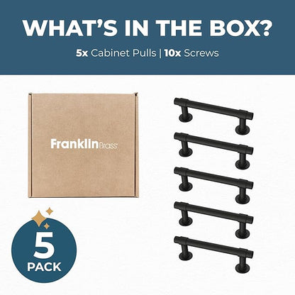 Franklin Brass Francisco (5-Pack) Cabinet Handles 3" Hole Center Pulls | Matte Black Hardware Kitchen Door, Drawers, Dressers, Furniture P29520Z-FB-B1
