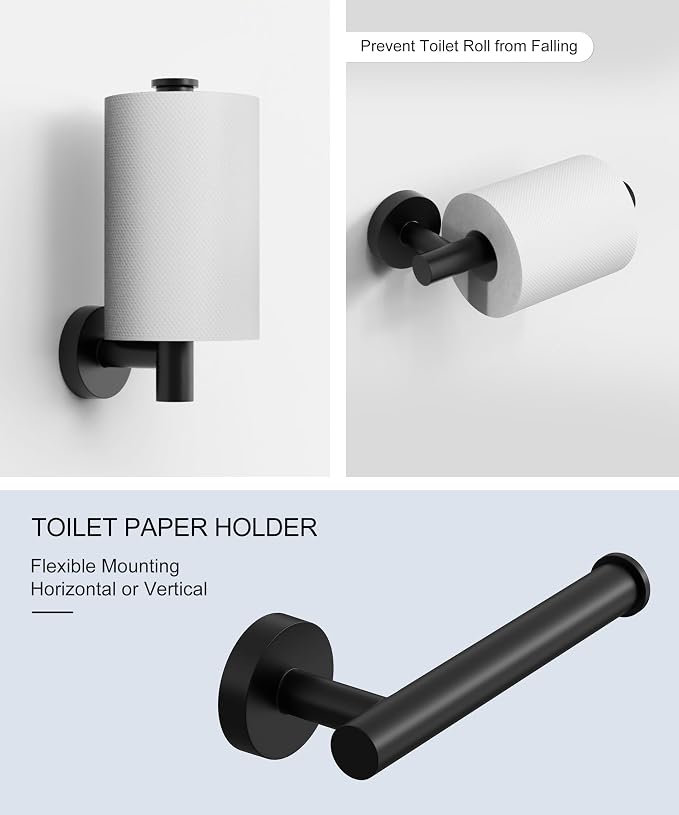 Matte Black Bathroom Hardware Accessories Set 5 Pcs SUS304 Stainless Steel | Towel Rack and Toilet Paper Holder Set 26 Inch Towel Bar Set Wall Mounted by HOMEMYSTIQUE