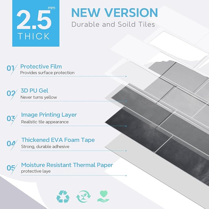STICKGOO 10 Sheets Subway Tile Peel and Stick Backsplash, Extra Thick 3D Wall Tiles with Commercial-Grade Adhesive for Kitchen, Bathroom, Laundry Room,11.56"x8.38"(Metro Grigio)