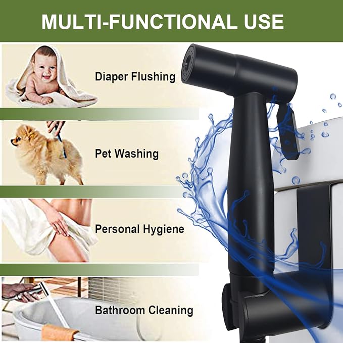 Handheld Bidet Sprayer, Toilet Cleaning, Baby Diaper, Hygienic Cleanup, Quick and Easy Installation, Multiple Uses, Stainless Steel, Brushed Finish