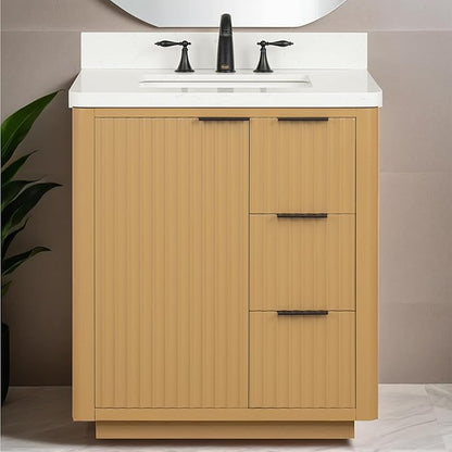 Lavanti Wooderna 30 Inch Bathroom Vanity with Sink – Stylish Firwood Oak Vanity Bathroom with Storage Cabinet – Modern Bathroom Vanities with Single Vanity Sink & Quartz Countertop