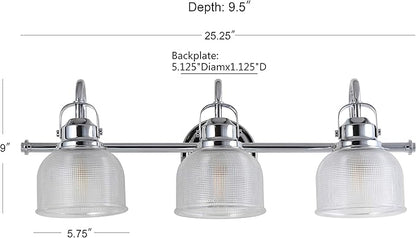 JONATHAN Y 25.25" Chrome Modern Bathroom Vanity Light, 3-Light LED Wall Sconce, Clear Glass Bell Shade for Mirror Hallway Kitchen, ETL Listed, LED Bulb Included (JYL7409A)