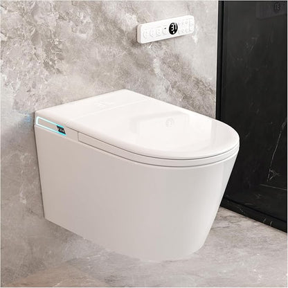 Smart Wall Hung Toilet Combo,Auto Flush, Auto Open/Close LId,Heated Seat,Warm Water/Dryer, Modern Elongated Bidet Toilet with In wall Carrier (No need to buy an additional Water Tank)