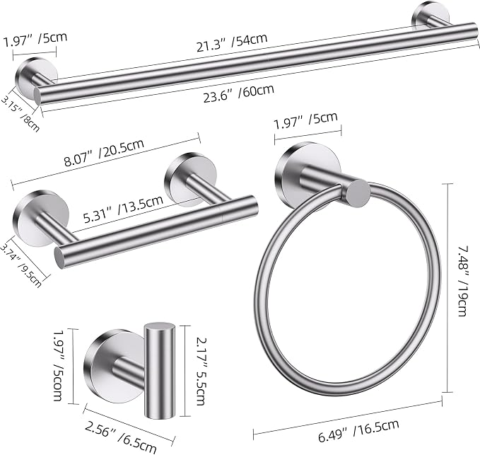 Brushed Nickel Towel Bar Bathroom Hardware Accessories Set, 10 Pieces Upgraded Toilet Paper Holder 23.6 Inch Towel Rack for Bathroom Wall Mounted Stainless Steel Bathroom Set