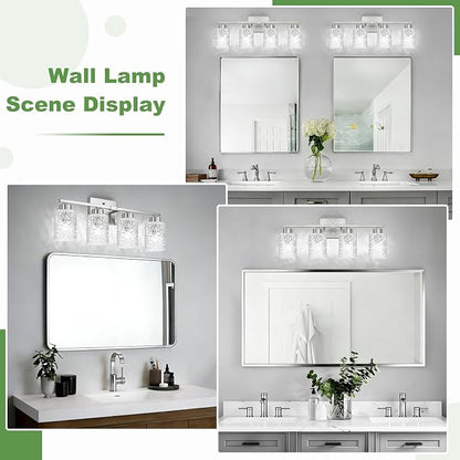 4-Light Bathroom Light Fixtures, Brushed Nickel Vanity Lights Over Mirror | Wall Sconces with Clear Textured Glass Shades for Living Room Bedroom Hallway,E26 Base (Bulbs Not Included)