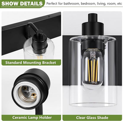 Dpyrrhic Bathroom Vanity Light, Modern Matte Black 4-Light Bathroom Lights Over Mirror with Clear Glass Shade,Wall Sconces for Bedroom,Living Room