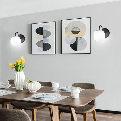 Industrial Bedroom Wall Sconce Black Indoor Wall Light Fixture Milk White Globe Glass Wall Lamp for Bathroom Kitchen Living Room Vanity Hallway (Exclude Bulb)