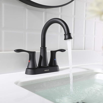 PARLOS 2-Handle Bathroom Sink Faucet High Arc Swivel Spout with Metal Drain Assembly and Faucet Supply Lines, Matte Black, Demeter 14134