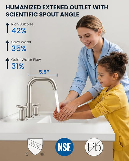 gotonovo Widespread 8 inch 3 Hole Bathroom Sink Faucet Brushed Nickel | 2 Cross Handle Bathroom Faucet,SUS304,360° Swivel Spout,24’’ cUPC Hose,Pop Up Drain,6-16’’ Vanity,Sink,Lavatory,Basin,RV